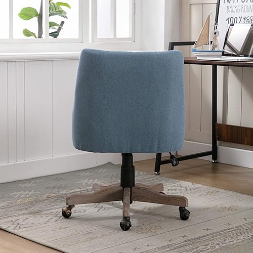Miniatura 5 de Silla de oficina giratoria, moderna silla giratoria tapizada de tela de lino copetuda, con ruedas y altura ajustable, silla de escritorio para