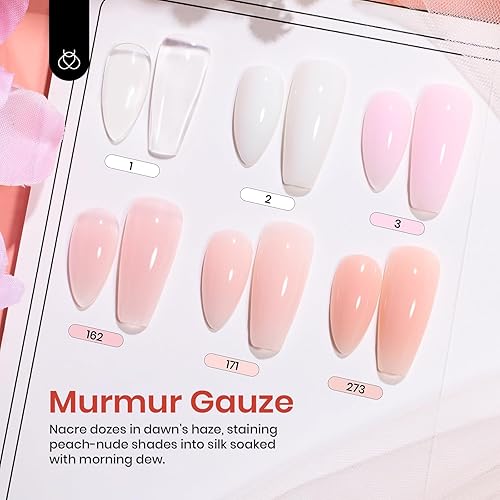 Miniatura 121 de Beetles - Kit de gel de extensión de uñas de polietileno con luz UV: juego de 6 colores de gel constructor rosa con purpurina blanca con capa base