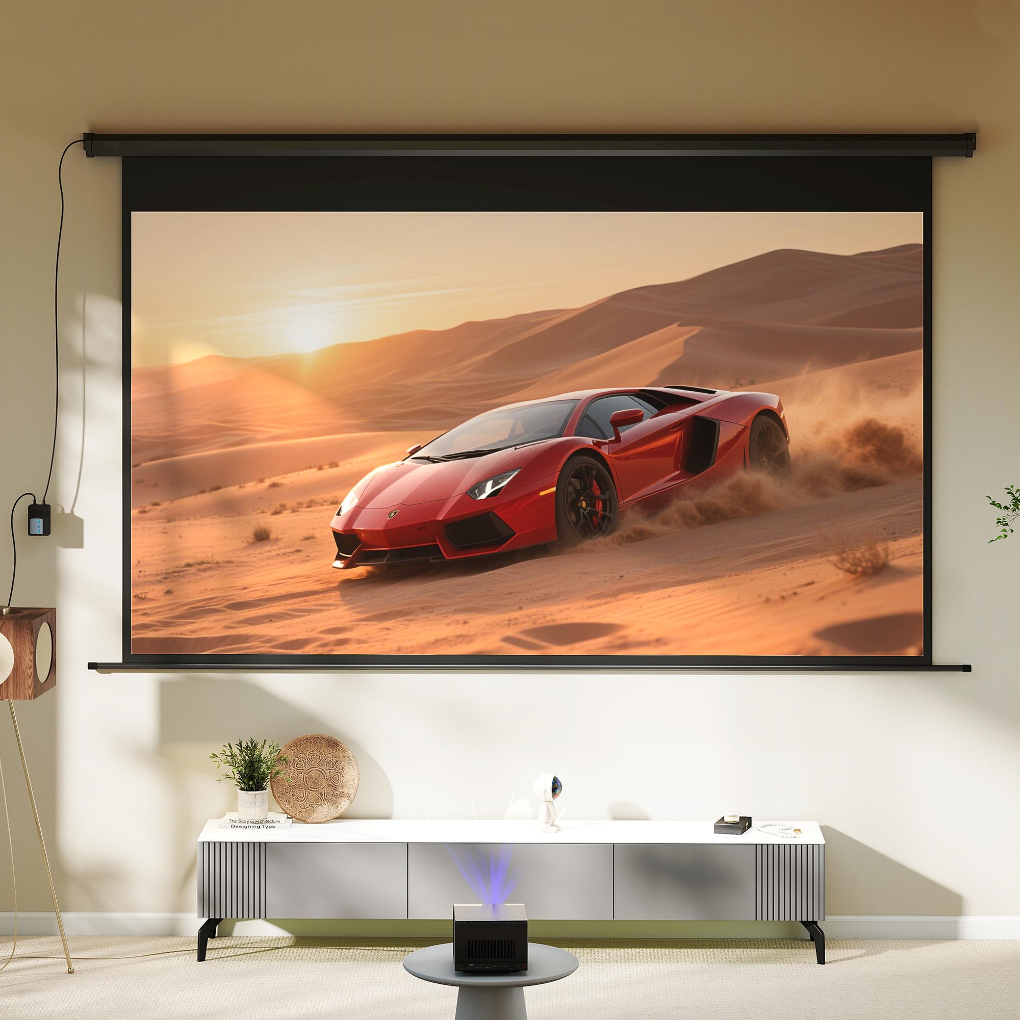 HOMCOM Beamer-Leinwand Elektrisch 266 x 149 cm 16:9, Metall Schwarz | Projektionsleinwand mit Fernbedienung, Filmleinwand für Heimkino, Präsentation