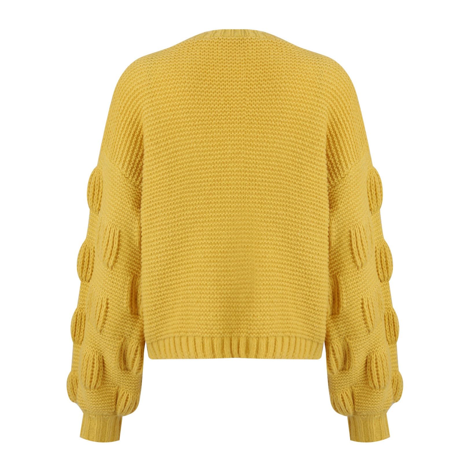 Generisch Strickjacke Damen Puffärmel Grobstrickjacke Übergang Winterjacke