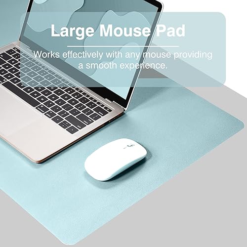 Miniatura 7 de TOWWI - Tapete de escritorio a doble cara, 24 x 14 pulgadas, piel sintética, impermeable, protector de escritorio, mouse pad (azulplateado)