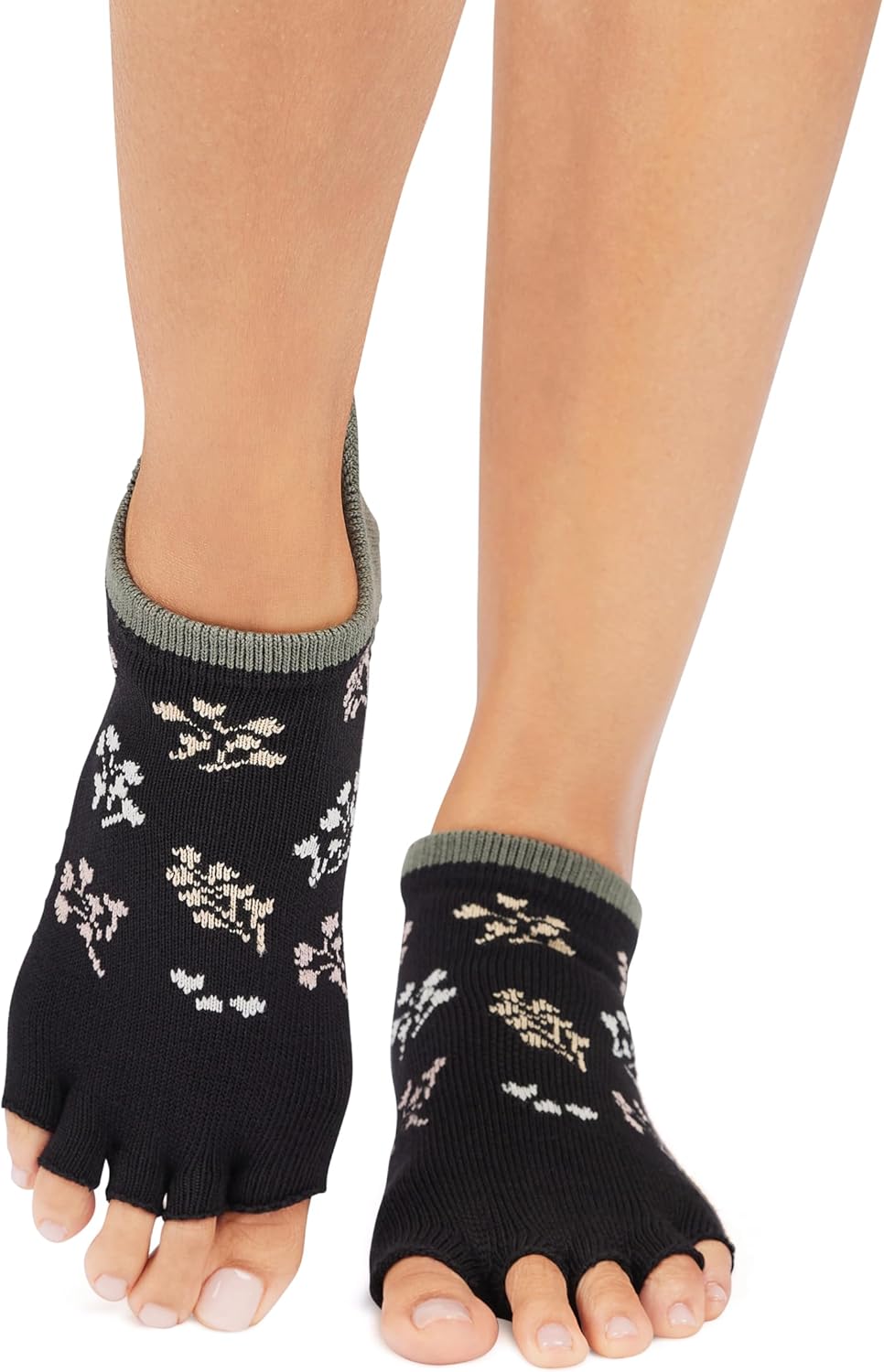 toesox Low Rise Half Toe Grip Socks, 2 Pack Non-Slip Pilates, Barre & Yoga Socks for Women and Men - Bellflower/Petal, Medium - Image 4