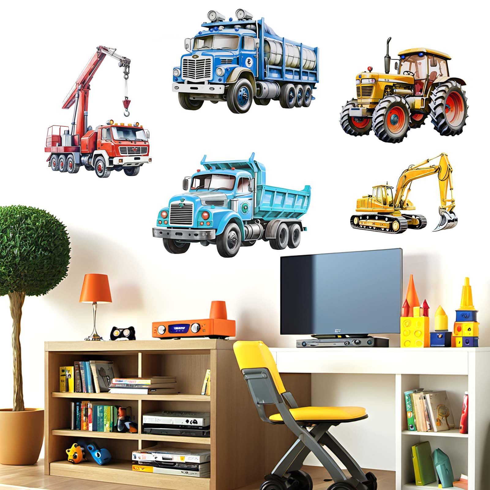 Car Wall Stickers for Boys Bedroom: Baby Nursery Playroom Wall Decals - Peel and Stick Kids Truck Construction Tractor Vehicle - Image 3