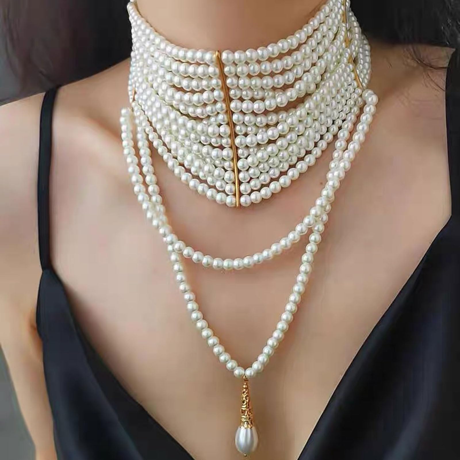 [Psdndeww] Collier sophistiqué avec perles et pompon dynamique, accessoires de mode pour des occasions élégantes
