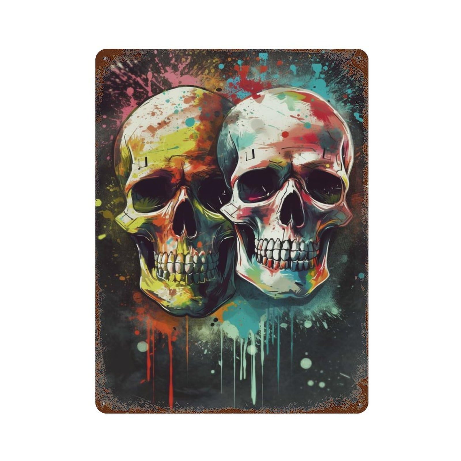 Garage Style Skull Graffiti Street Art Decorative Tin Sign 15.7"x11.8", Industrial Home Decor for Bar And Workshop