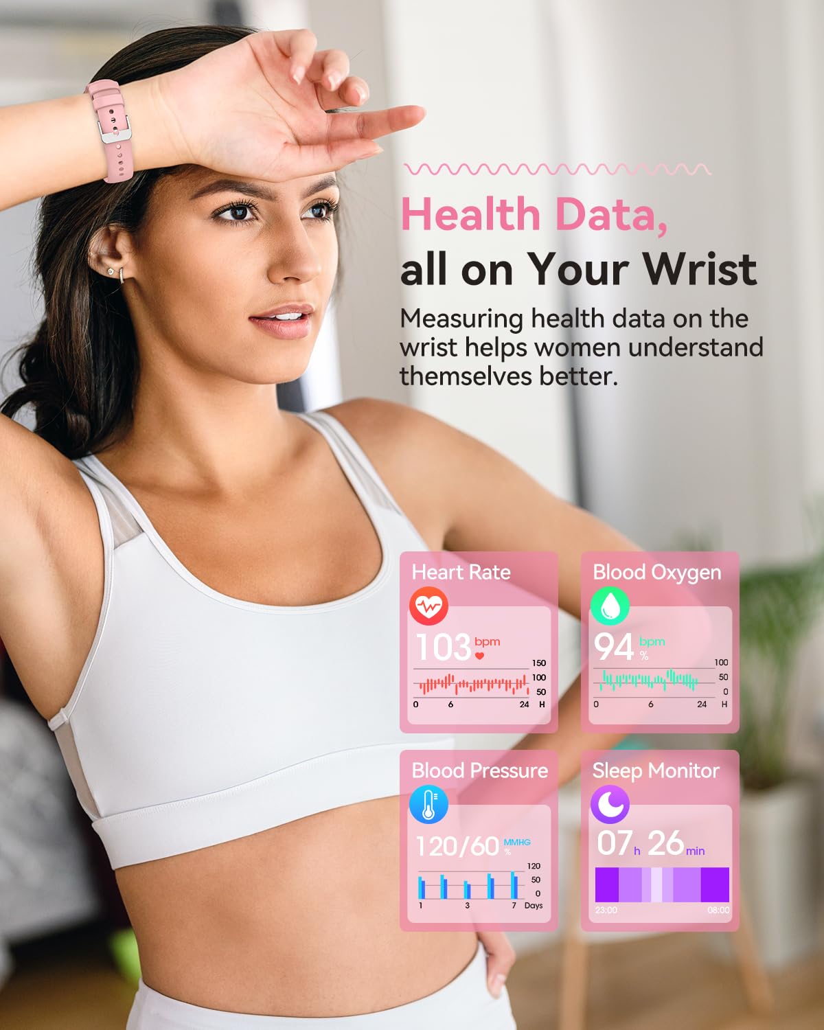 BANLVS smartwatch donna con funzione telefono, orologio da polso da donna con 100+ Sport cardiofrequenzimetro/monitor del sonno/SpO2/ciclo mestruale/BMI/IP68 impermeabile orologio fitness Android iOS
