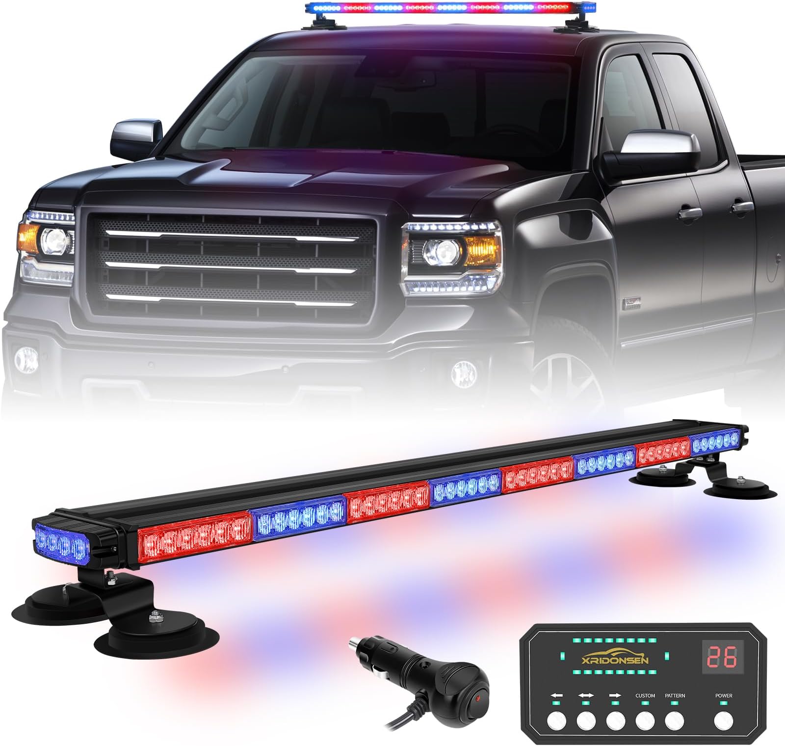XRIDONSEN 37 inch 104 LED Roof Top Police Lights Red Blue Magnetic Police Light Bar Emergency Strobe Lights Warning Hazard Flashing Safety Traffic Advisor for Law Enforcement Vehicles Truck Pickup SUV