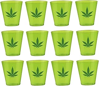 Outside The Box Imports 420 Party, Marijuana Leaf plastic shot glasses Marijuana leaf theme party, marijuana bachelorette party, cannabis party decor (Green Collection)
