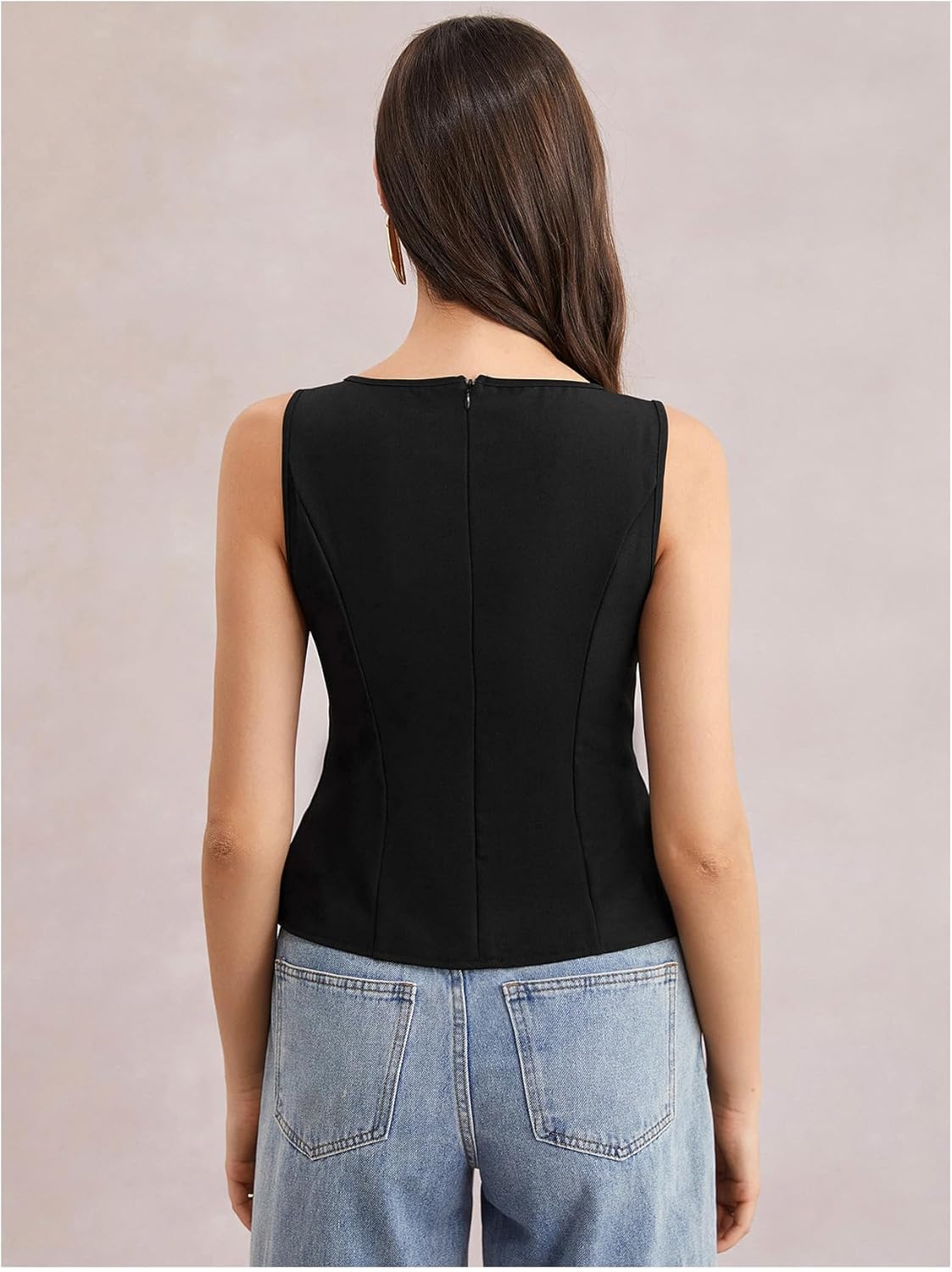 SHENHE Women's Sleeveless Tank Tops Boat Neck Cinched Waist Flare Hem Business Casual Cropped Blouse Top - Image 2