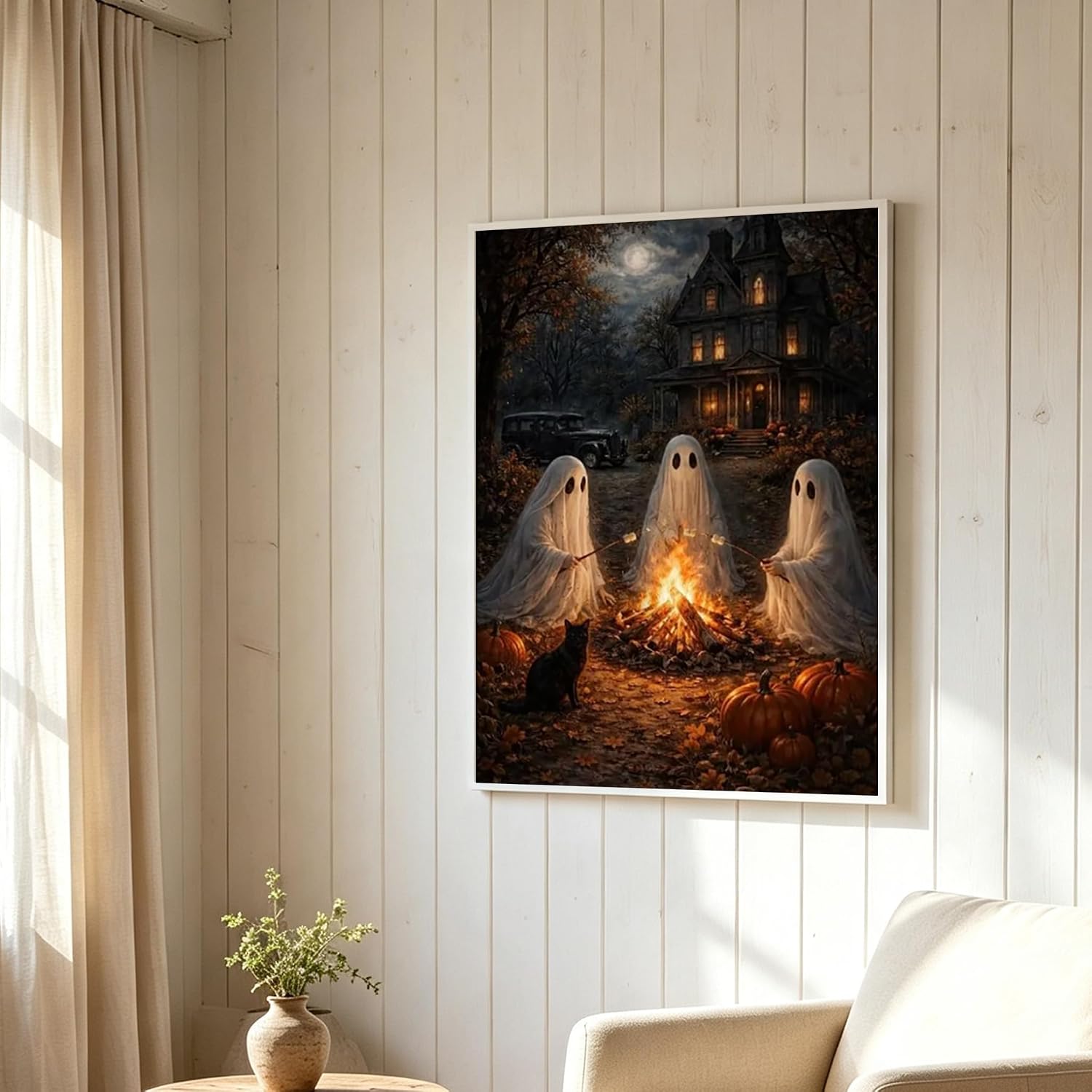 Ghosts Roasting Marshmallows Canvas Print Spooky Halloween Art Unframed image 2