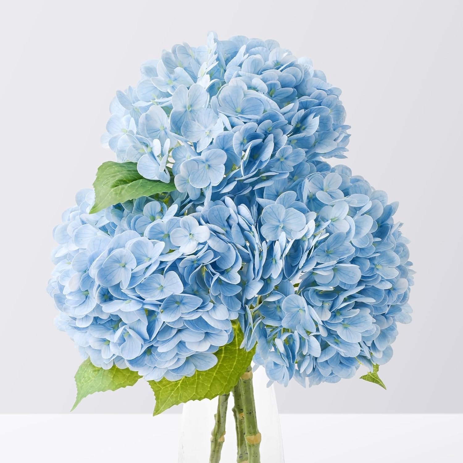 Sherika 22" Real Touch Hydrangea Artificial Flowers, 3Pcs Blue Full Latex Faux Hydrangea Fake Flowers with Long Stem & Leaves for Home Decor Party Floral Arrangements Centerpieces Wedding Bouquets