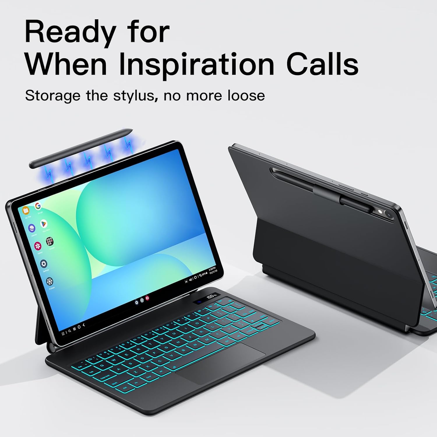 JUQITECH Magic Keyboard Case for Samsung Galaxy Tab S10 Lite S10 FE 2025 S9 FE 10.9 Inch S9 S8 S7 11", Floating Cantilever Magnetic Stand Wireless Backlit Trackpad Keyboard, S Pen Slot Battery Display