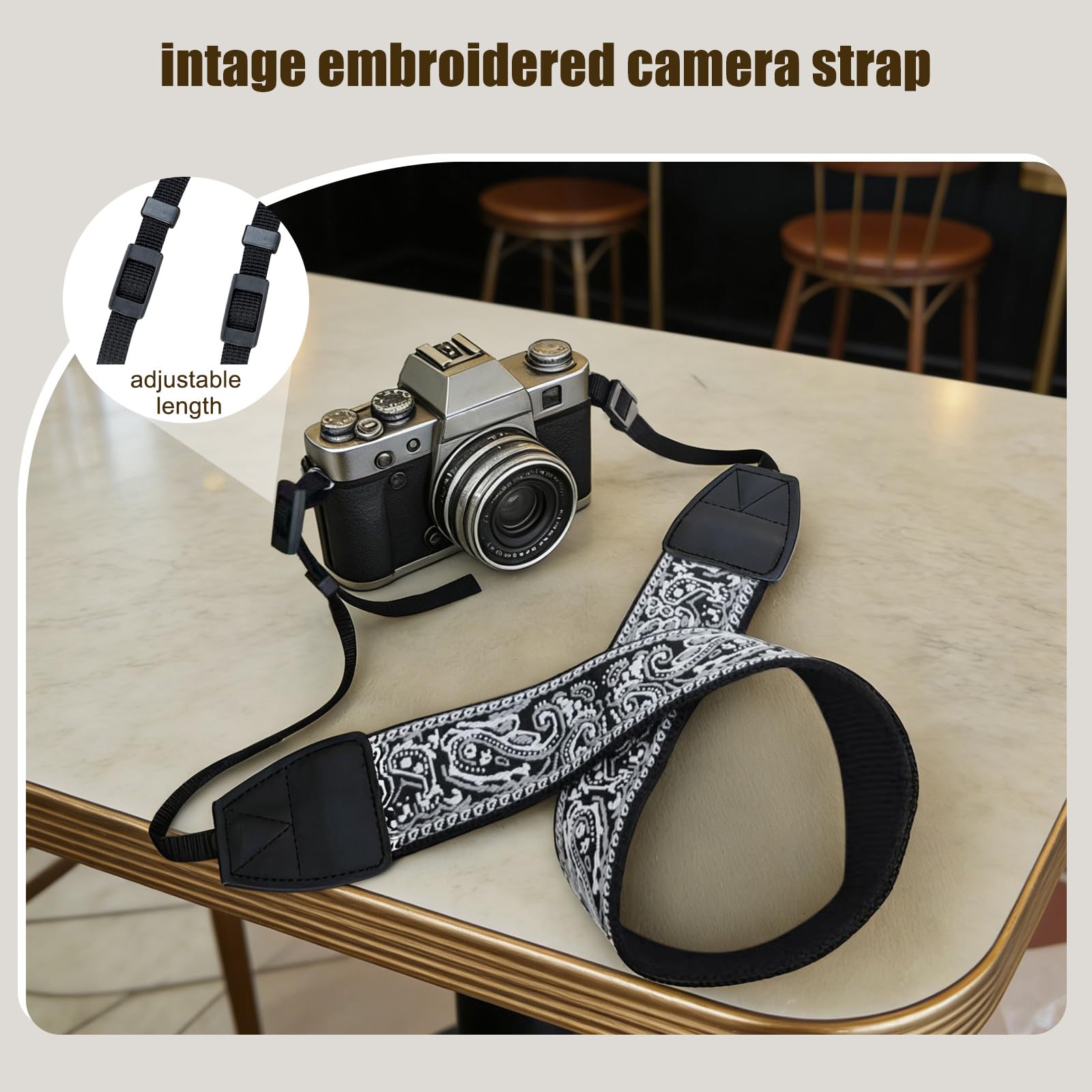 Pasek do aparatu w stylu vintage, szeroki, 5 cm, uniwersalny pasek na ramię do lustrzanki DSLR i aparatu systemowego, regulowany pasek do noszenia na szyję w stylu retro, miękki nylon ze skórą, pasuje
