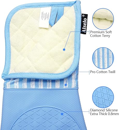 Miniatura 5 de Guantes de horno de silicona resistentes al calor 932  con guantes de cocina impermeables y antideslizantes, juego de 2 guantes de horno extra