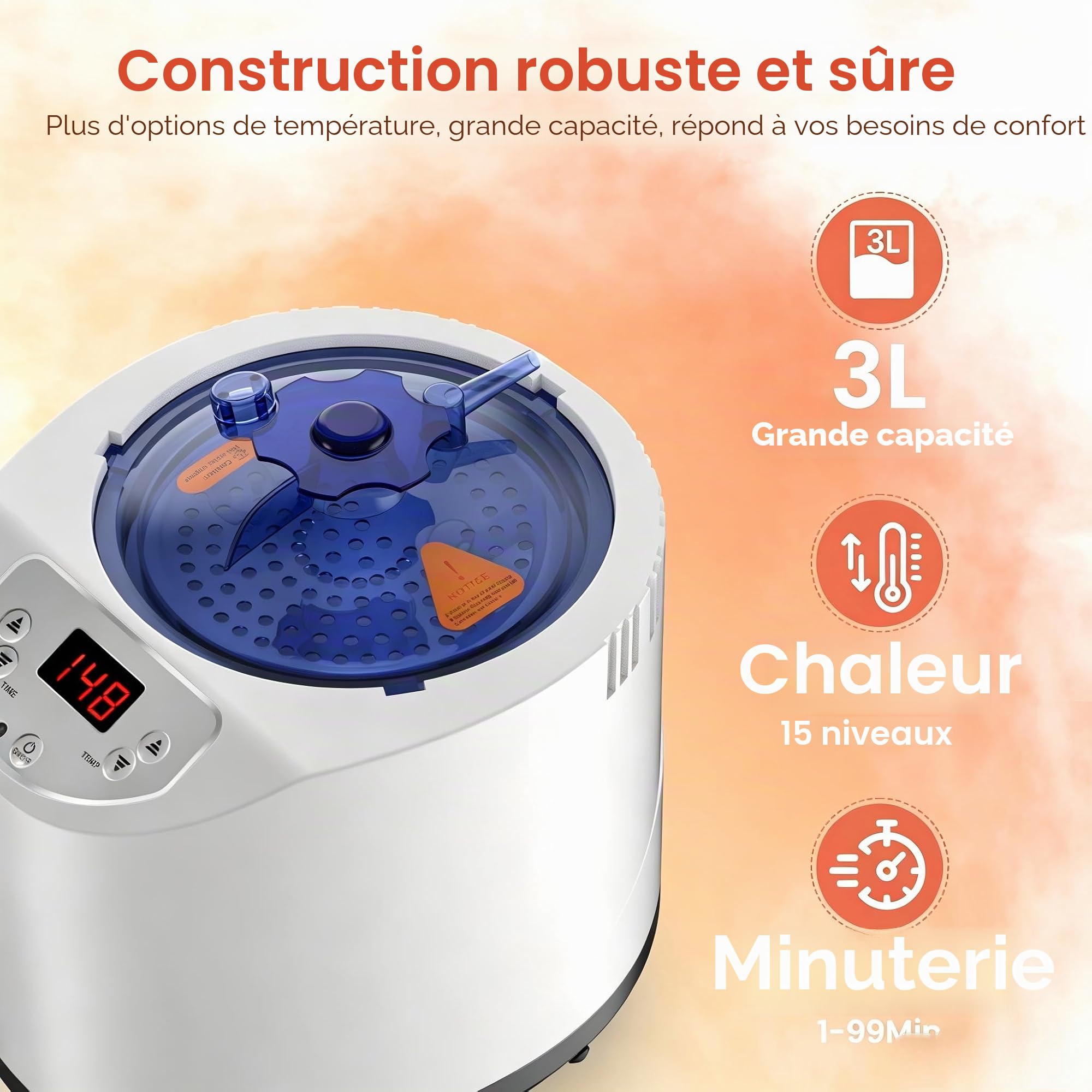 I-THERA-U Générateur de vapeur pour sauna - 3 l - Portable - 1200 W - Pour la maison - Générateur de vapeur avec télécommande, minuterie, 15 niveaux de chauffage, bain de vapeur, sauna à domicile