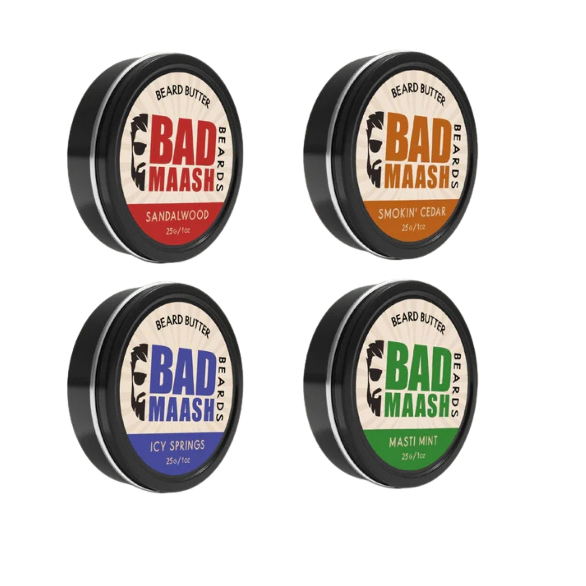 Badmaash Beards Beard Butter 4-Pack Sampler – Premium Grooming Kit for Beard Care & Style | Infused with All-Natural Shea Butter | Made in North