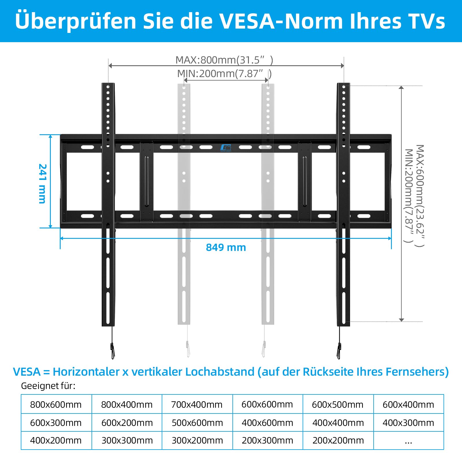 Home Vision TV Wandhalterung 48–120 Zoll Fest, Ultra Flach & Schwerlast bis 120 kg (264 lbs), Max. VESA 800x600, Extra Stabile TV Halterung Fixed, Low Profile Wandhalterung für Große Fernseher