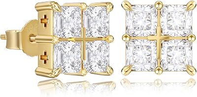 KRKC&CO Stud Earrings for Men, Hip Hop Precision Cut Cubic Zirconia