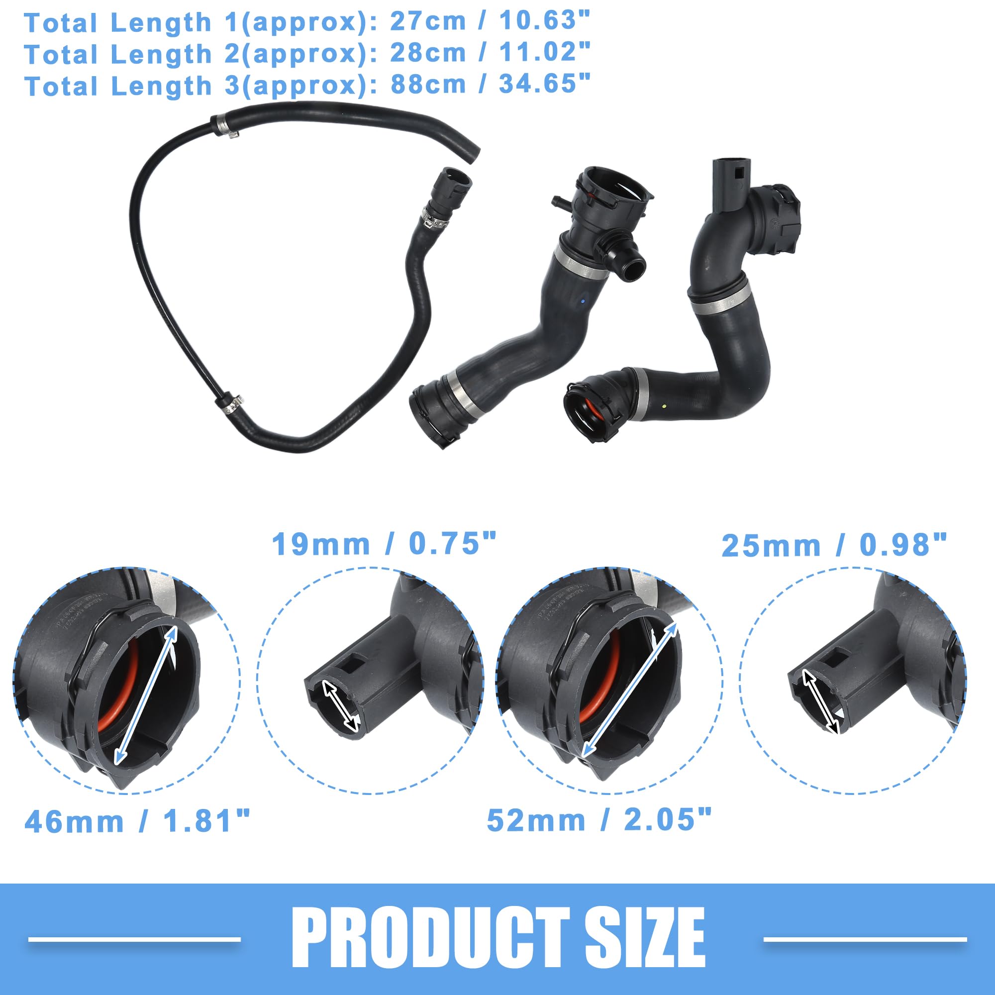 A ABSOPRO Tuyau De refroidissements Inférieur Du Radiateur N°17127618510/17127531579/17127531581 Pour pour BMW 325I 2006 En Caoutchouc Noir