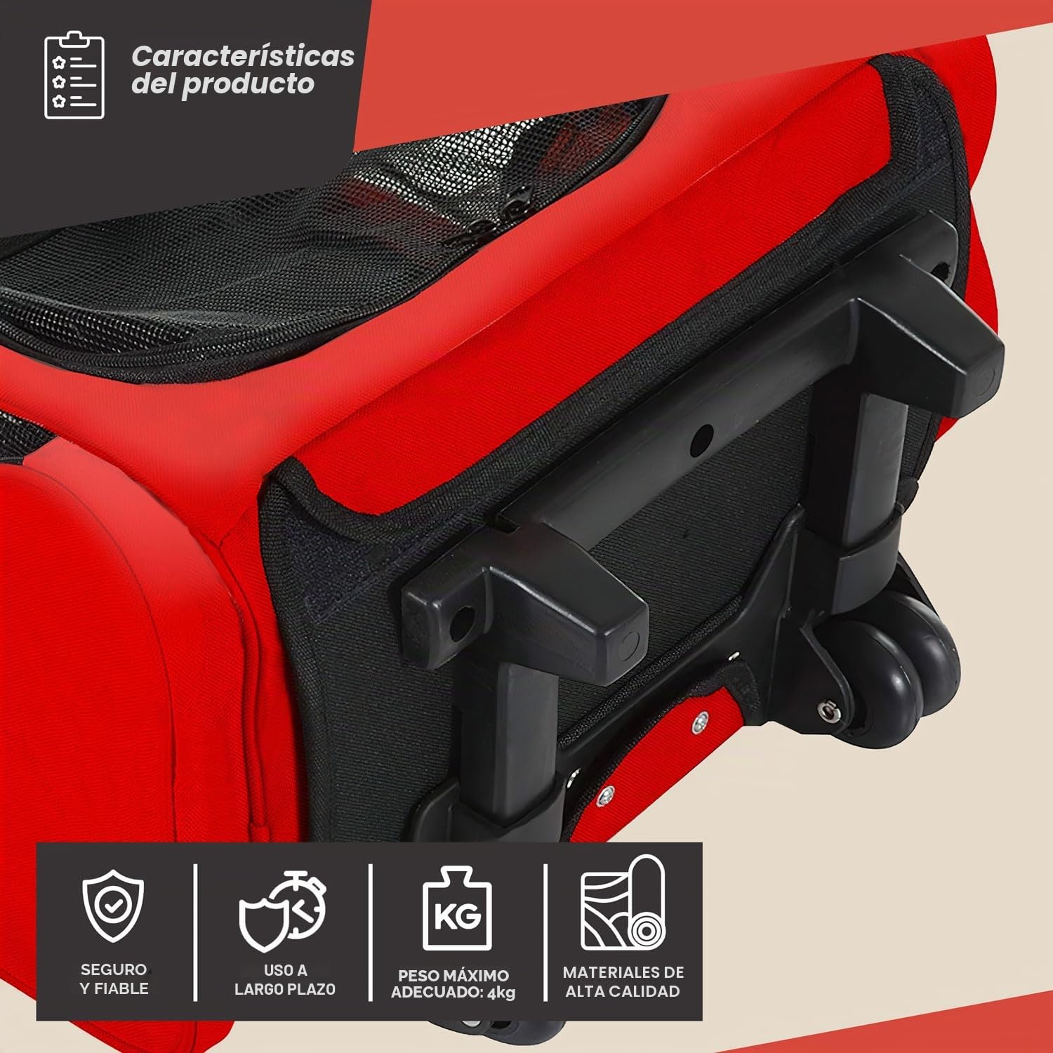 All Pets United Trolley para Perros pequeño transportador de Mascotas para Perros y Gatos Trolley Mochila para Mascotas con Brazo telescópico (Rojo)