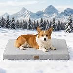 COZY KISS Large Cooling Orthopedic Dog Bed, Q-Max >0.5 Waterproof Egg Crate Foam Pet Bed with Removable Washable Cover, 91.4L x 68.6W x 7.6H cm, Silver Grey