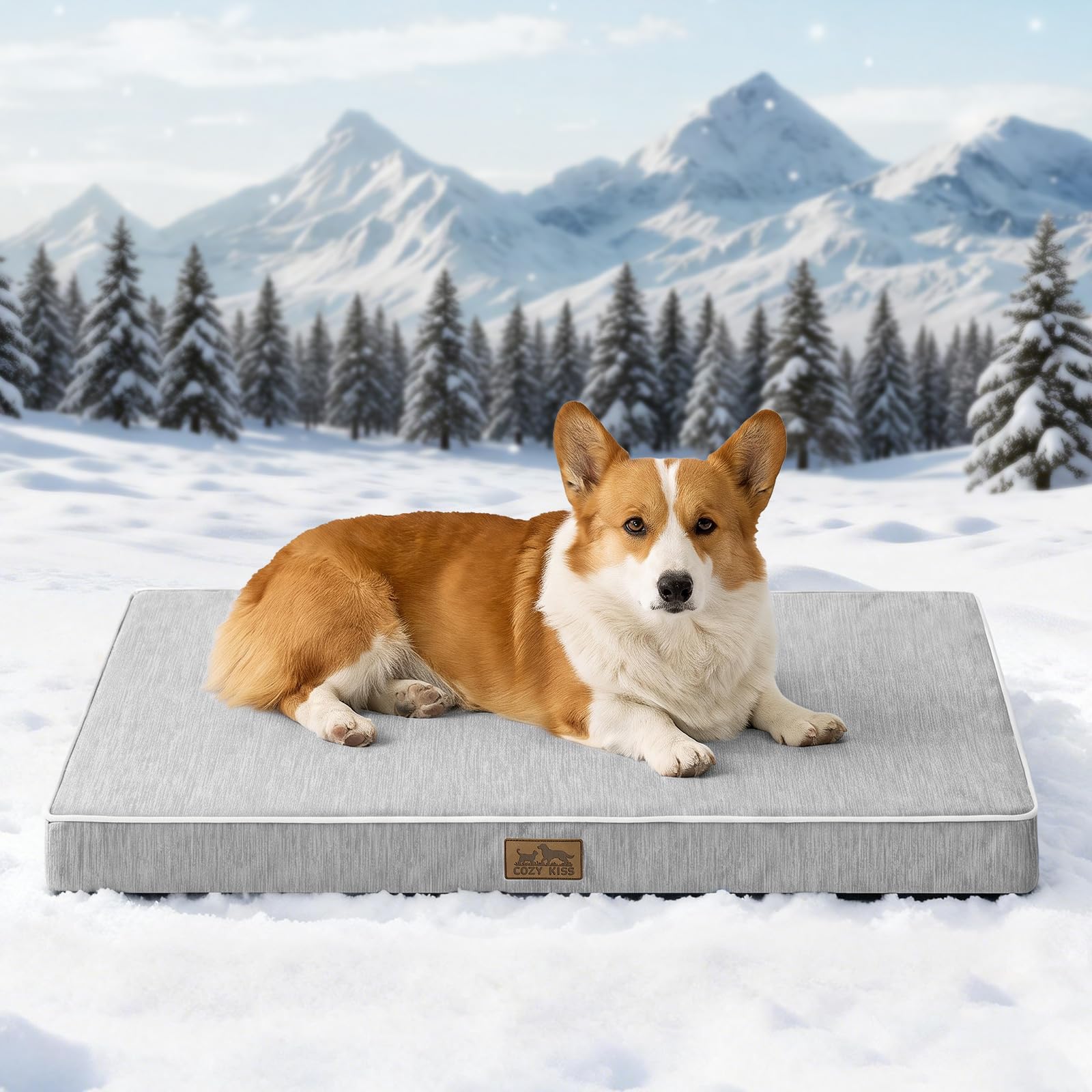 COZY KISS Kühlendes Hundebett Grosse Hunde, Q-Max>0.4 Waschbare Kühlmatte Hunde Mit Gel Orthopädische Schaum, Atmungsaktive und abnehmbare Hundematte, rutschfest, 91X69x7.5cm, Silbergrau