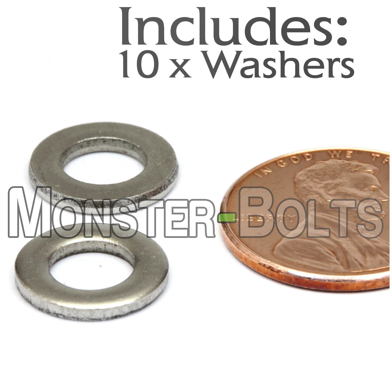 M6 - Qty 10 - Stainless Steel Flat Washers, Metric DIN 125 A / 125A 18-8 (A2) - MonsterBolts (M6, 10)