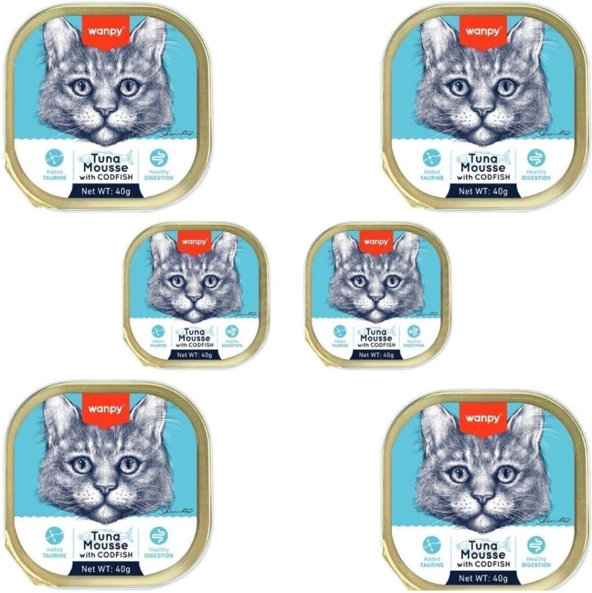 Wanpy Ton ve Morina Balıklı Yaş Pate Kedi Mamasi, 40 Gr, 6 Adet, Yüksek Nem İçeriği