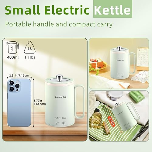 Miniatura 3 de Pequeña tetera eléctrica portátil calentador de agua caliente de 13.5 fl oz, hervidor de café de té de viaje de 300 W, olla de estofado de salud