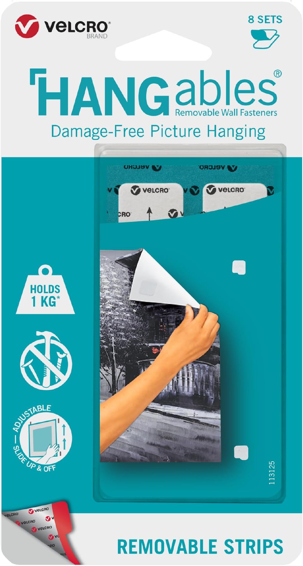 Damage Free Poster Hanging Strips | Removable Decorate Without Damaging Your Walls | Hang Photos, Lightweight Frames, Create Wall Collages | Squares, 8 Sets