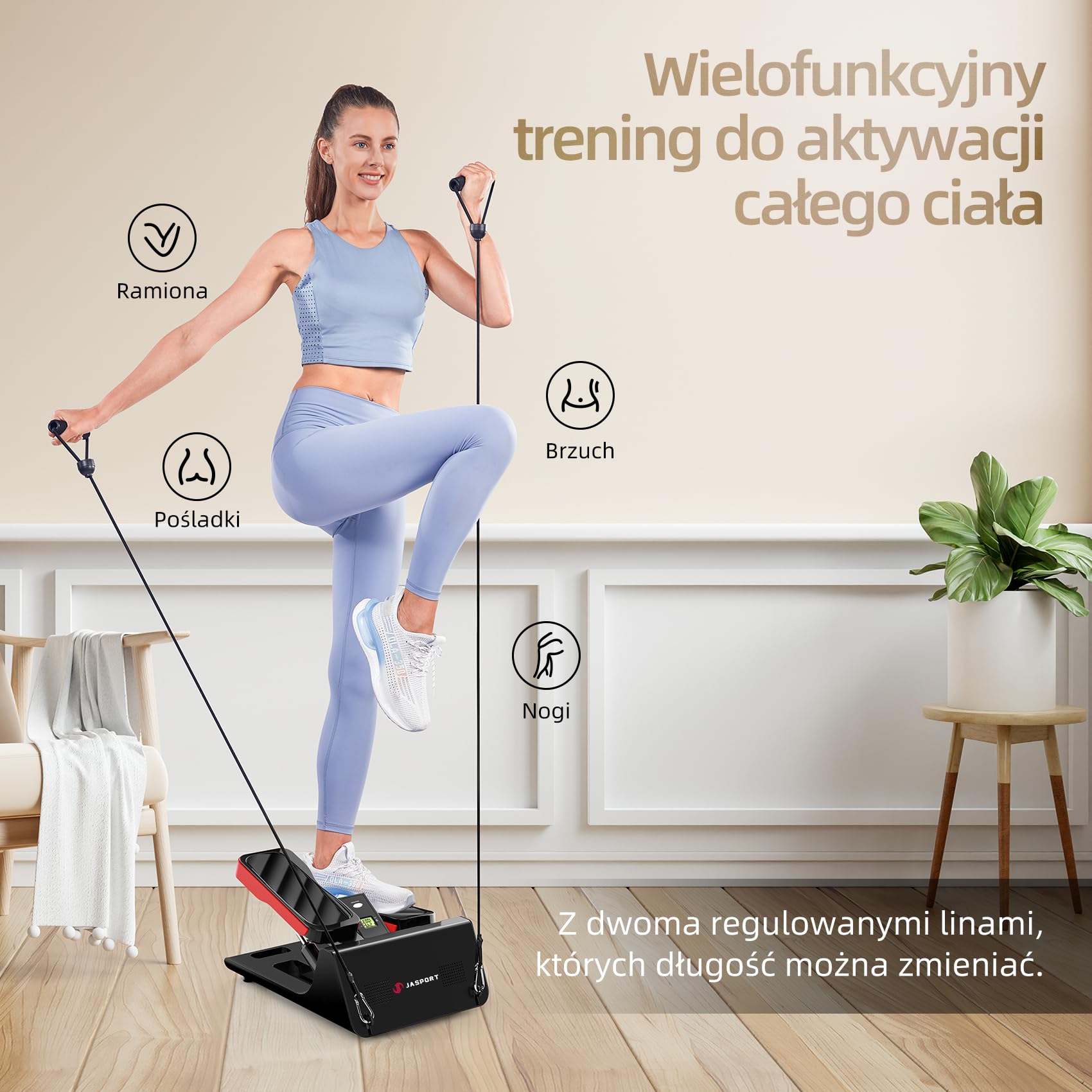ST3 Mini stepper z linami Power Rope i wyświetlaczem – domowy trenażer do domu, cichy cylinder hydrauliczny, urządzenie fitness, obciążenie do 100 kg