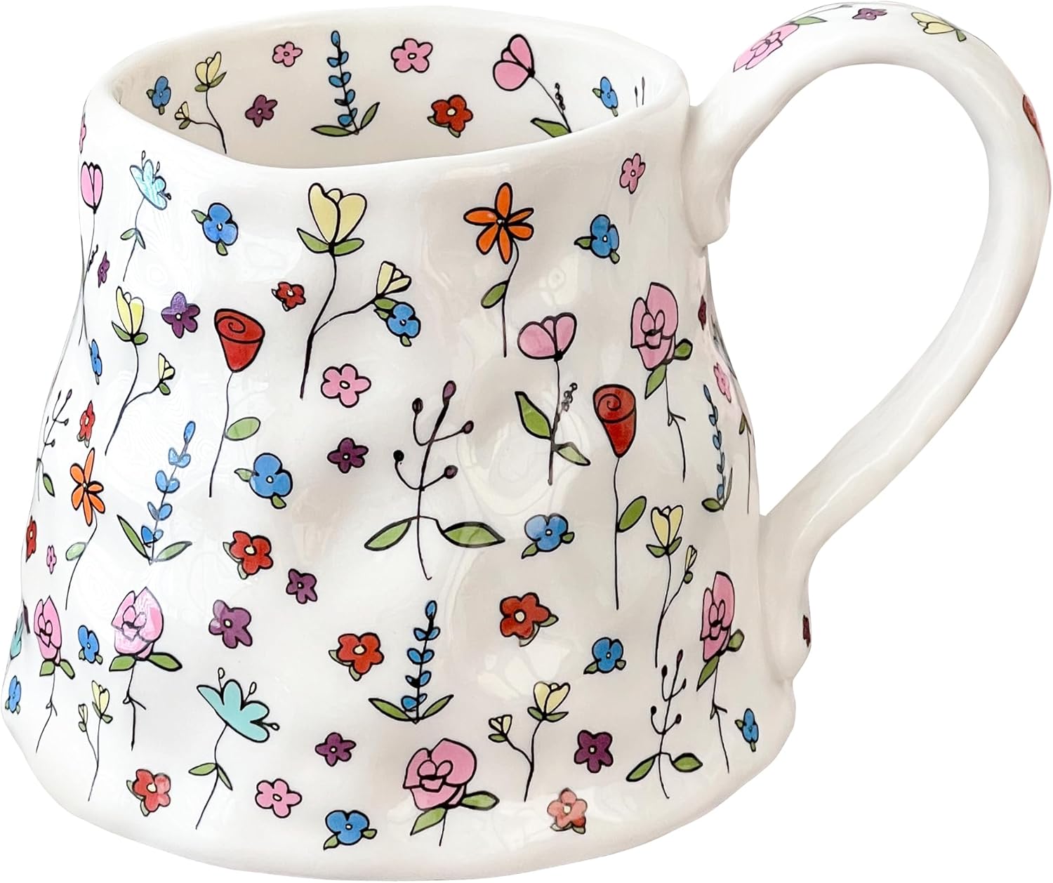 Large Ceramic Coffee Mug Cute Flower with Handmade Big Handle, 20oz Girly Pink Floral Tea Cup for Women Valentine Gift, Novelty Irregular Oversized Christmas Mugs for Latte Tea Milk Cocoa