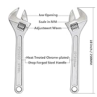 Vista 2 de Dr.Luck Llave ajustable plateada de 10 pulgadas, apertura de mandíbula de 1.181 in de ancho, acero forjado tratado térmicamente cromado