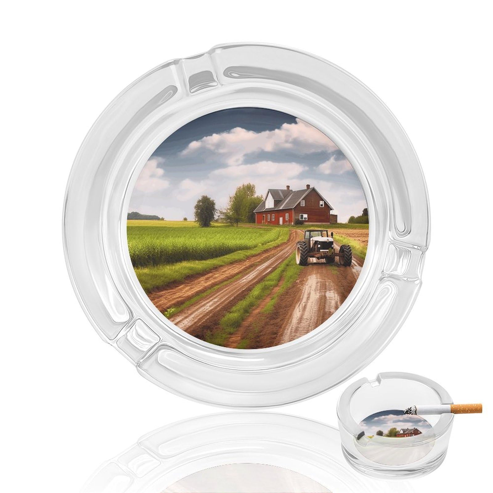 Cendrier en verre avec tracteur et ferme, cendrier décoratif pour bureau et maison
