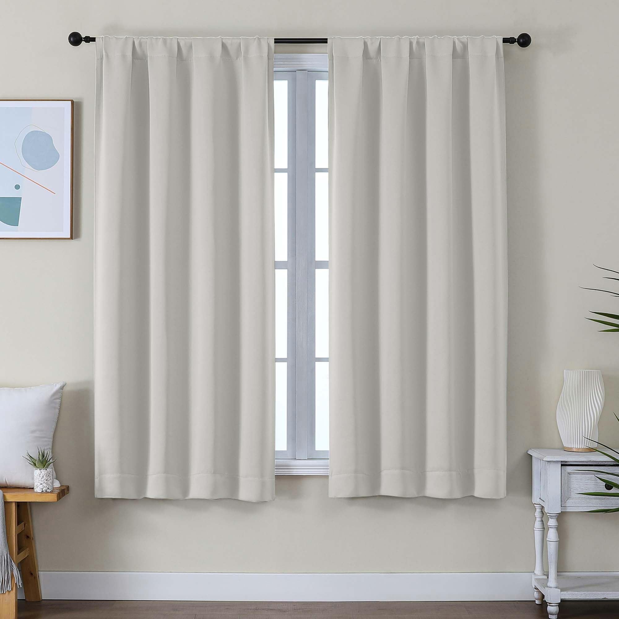 Photo 1 of Simplebrand Ava Natural Blackout Curtains for Bedroom 63 Inch Length 2 Panels Set, Solid Thermal Insulated Energy Saving Rod Pocket Window Treatment Curtains Blackout Drapes, W40 x L63 Inch, Natural
