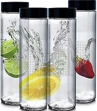 Glass Water Bottles Set Wide Mouth Glass Bottles with Reusable Black Plastic Lids - for Juicing, Beverage Storage Black Plastic Lids, Leak Proof, Reusable (1000ml)/(Set of 4)