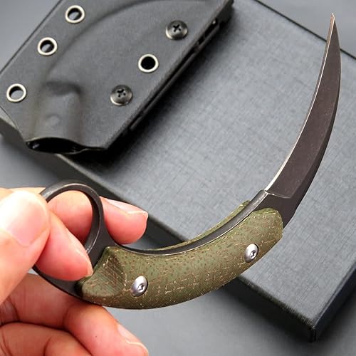 Miniatura 6 de C16901 Cuchillos de hoja fija D2 Mango de Micarta de acero Cuchillo de garra de supervivencia al aire libre, herramientas EDC para camping, fundas