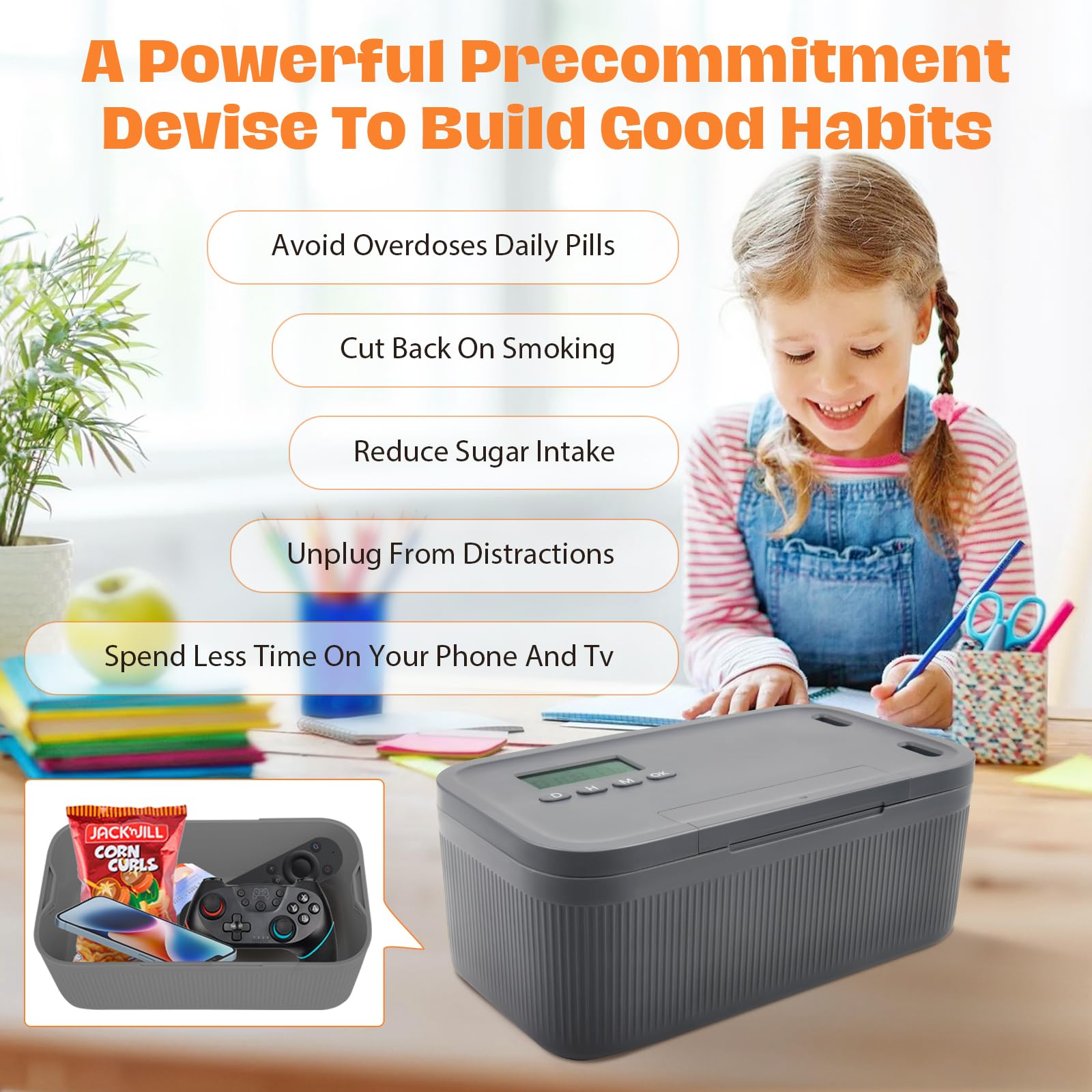 Caja fuerte con temporizador, Caja bloqueable para móviles, alcohol u otras tentaciones no deseadas, Caja de seguridad de autocontrol, Cárcel para móviles para el trabajo (Azul y gris)
