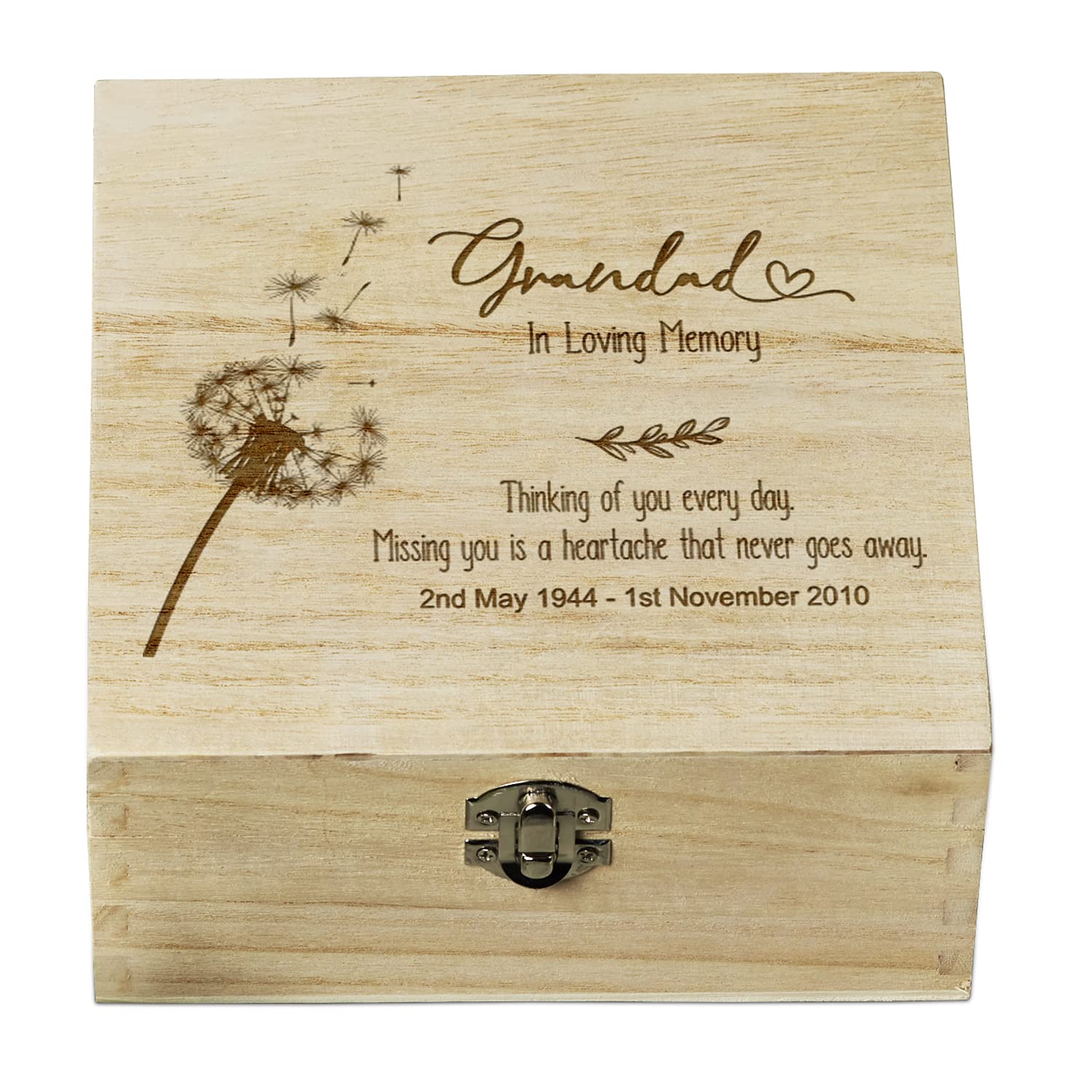 ukgiftstoreonline Personalised Grandad In Loving Memory Remembrance Keepsake Box With Dandelions
