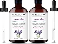Majestic Pure 100% Pure Lavender Essential Oil 4 Fl Oz Pack of 2 - Natural for Diffuser, Aromatherapy, Soap & Candle Making with Glass Dropper