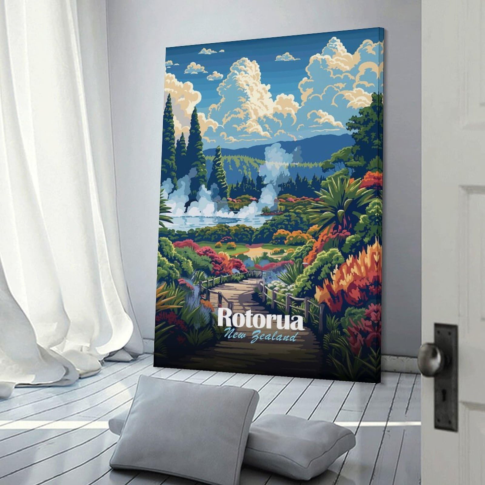 Junmoney Canvas Wall Art Rotorua New Zealand Landscape Art, 08x12inch(20x30cm), for Corridors, Hallways Or Apartment Entries, Decorative Canvas Styling for Entry Areas