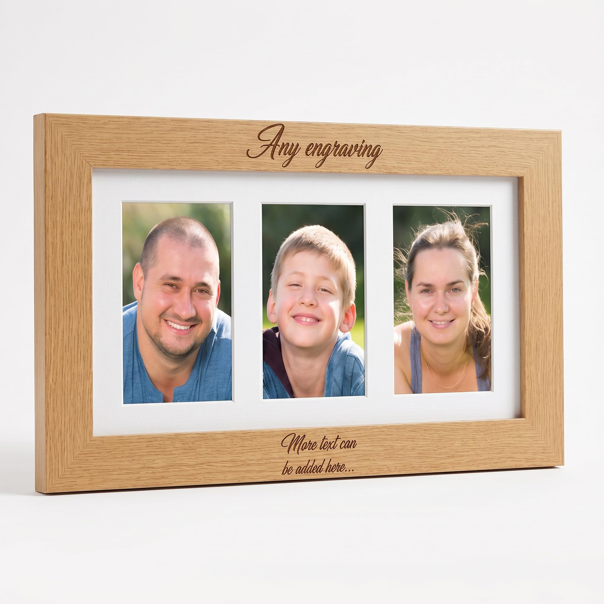 Ukgiftstoreonline Brown Personalised Wooden Triple Photo 6 X 4 Frame Custom Engraved Any Message