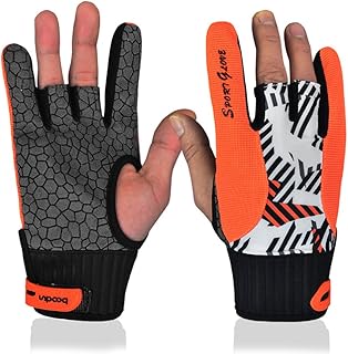 Professional Anti-Skid Bowling Gloves Comfortable Bowling Accessories Semi-Finger Instruments Sports Gloves Mittens for Bowling (Orange, L)