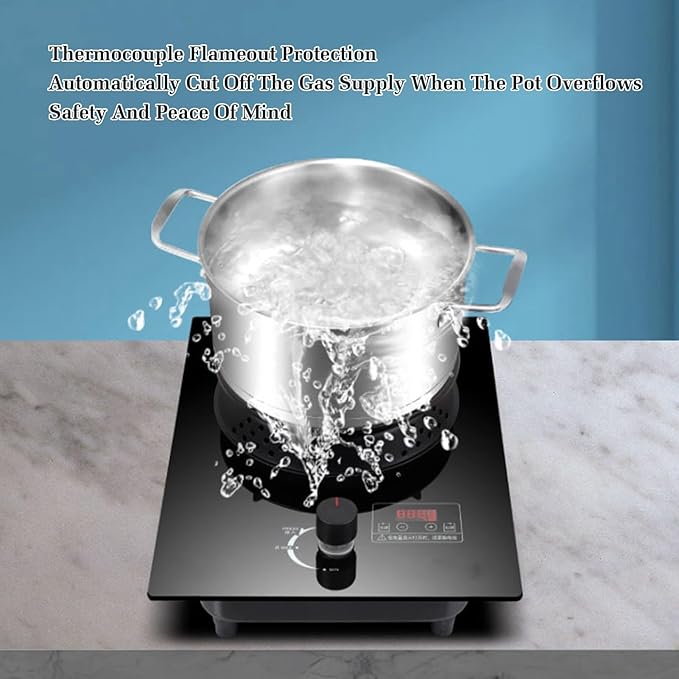 Estufa de Gas 1 Quemador, Vidrio Templado 5.2KW, Temporizador, Protección de Apagado miniatura 5