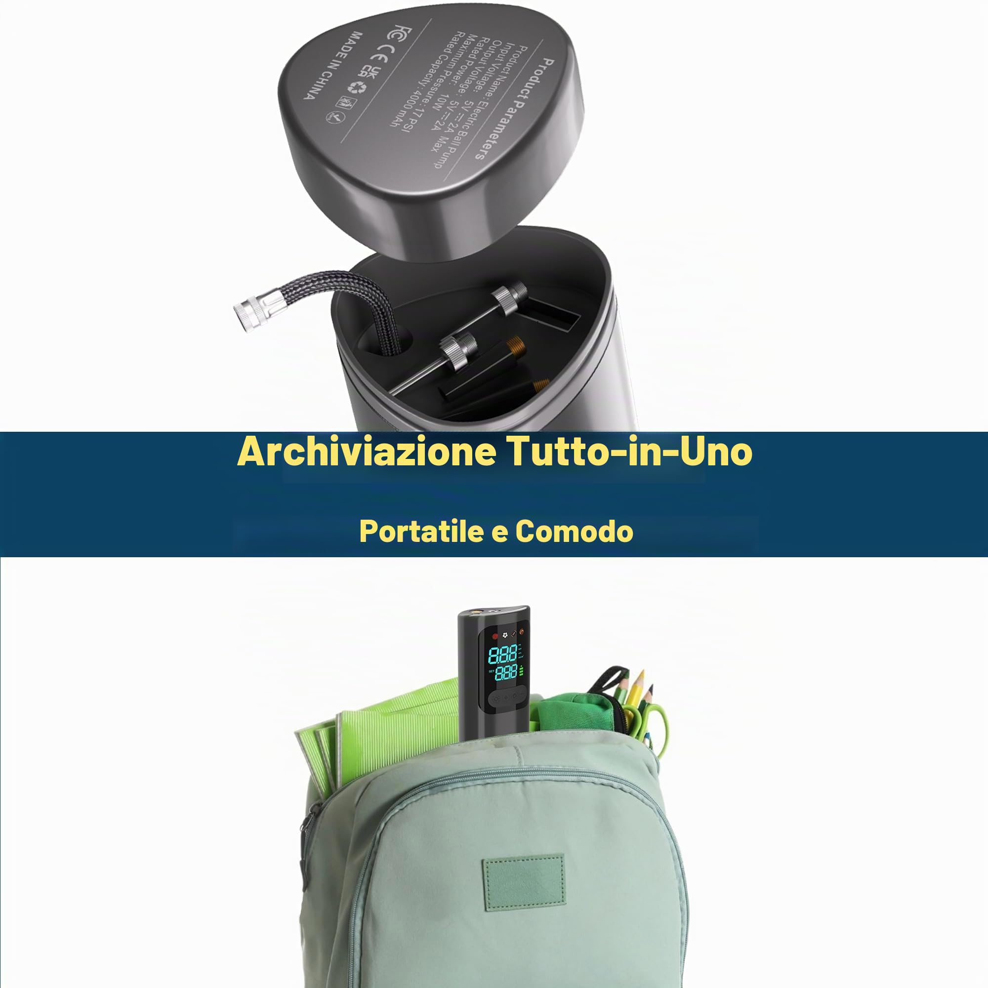 DDUO Pompa a Palloncino Portatile, Kit Pompa ad Aria Con Ago, Ugello, Tubo di Estensione per Pallacanestro, Calcio, Pallavolo, Rugby, Esercizio, Palloncini Gonfiabili