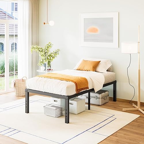 Twin-Bed-Frames / 18 Inch Metal-Bed-Frame-Twin/No Box Spring Needed/Easy Assembly/Reinforced Steel Slats Support/Heavy Duty Mattress Foundation/Noise Free/Black