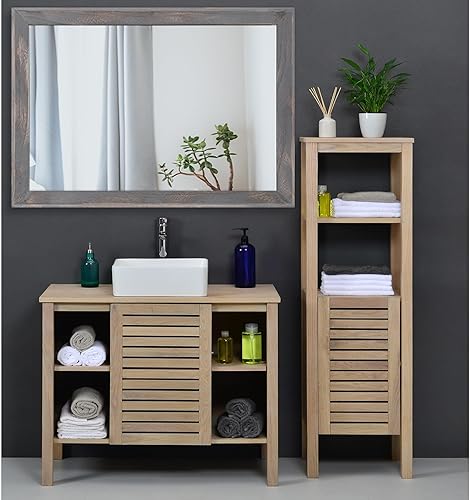 Vista 27 de AAZZKANG Espejos para pared, espejo colgante con marco de madera rústica, 20 x 16 pulgadas, decorativo para casa de campo, dormitorio, baño, sala