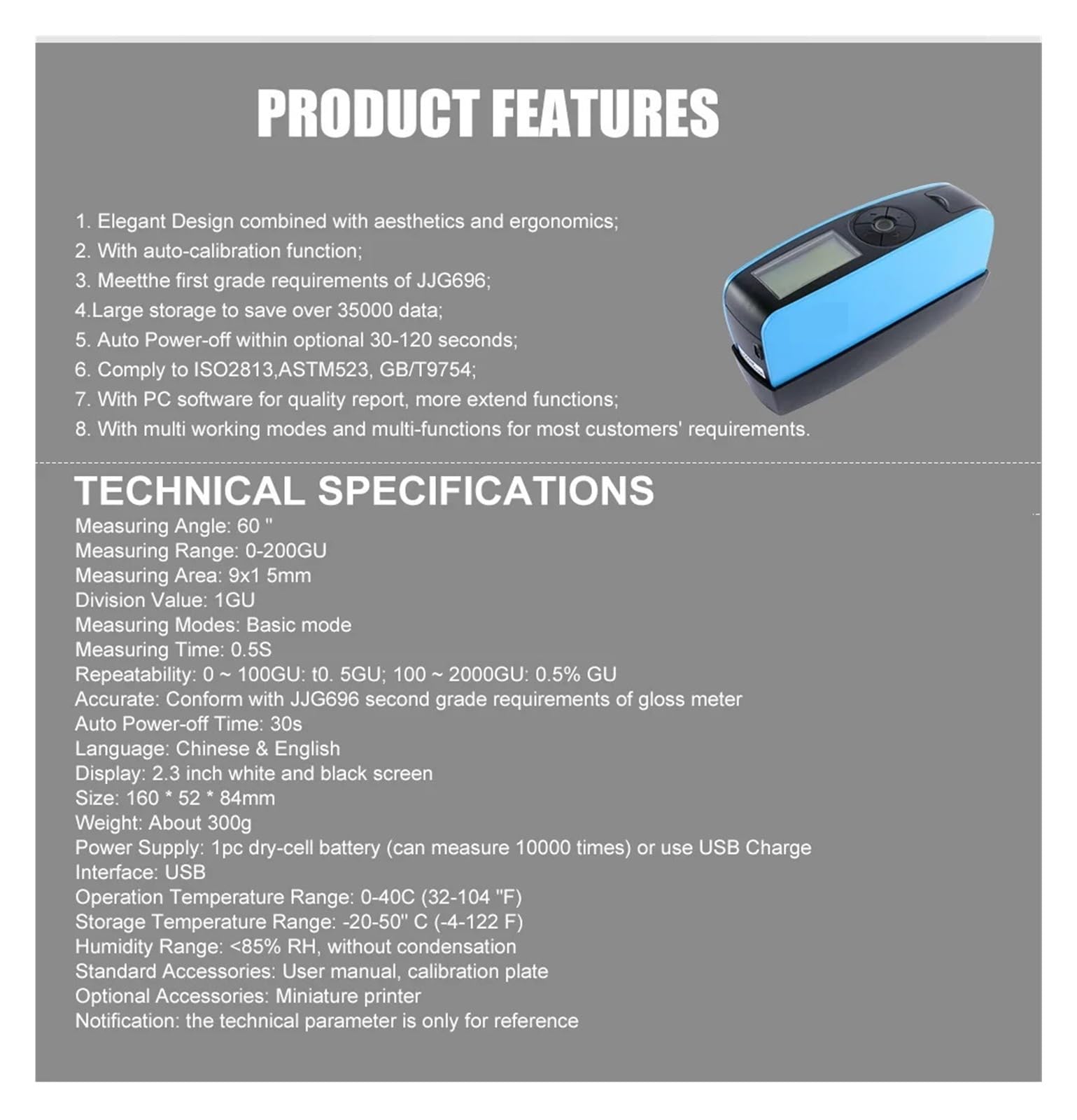 NURII Gloss Meter 60 Degree Ceramic Marble Surface Glossiness Tester Car Coating Glossmeter