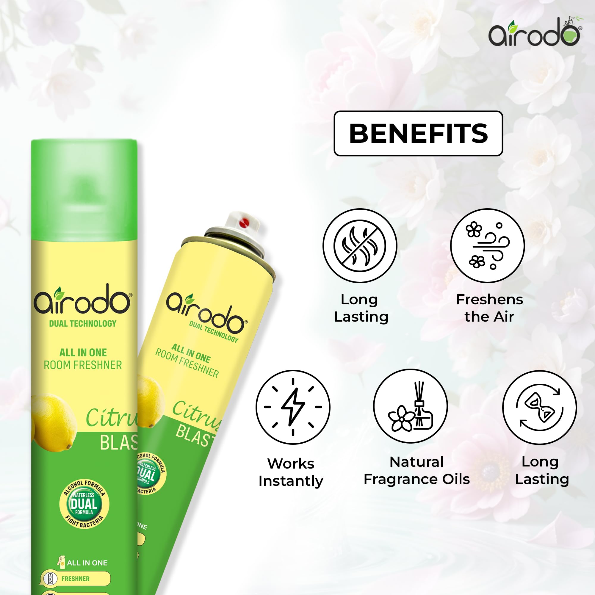 Airodo Citrus Blast & Magic Rose Air Freshener with Dual Technology,Easy Push and Spray,All in One Room Freshener for Home and Office Last Up to 30 Days (250ml, Pack of 2) 4