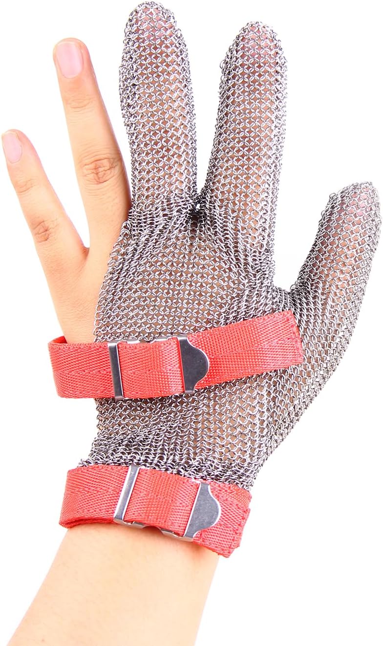 3-Finger Cut Resistant Glove, Stainless Steel, Silver, Medium (Pack of 1)